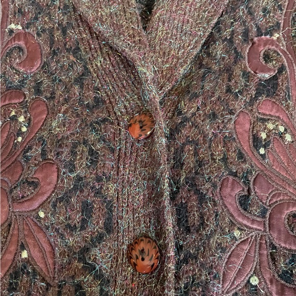 Vintage thick cozy cardigan sz Small brown/black - Picture 3 of 7